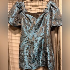 Lulu's Black and Blue Floral Short Sleeve Dress